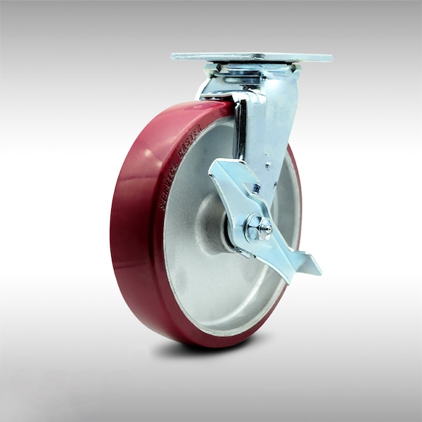 Service Caster 8 Inch SS Poly on Aluminum Swivel Caster with Ball Bearing and Brake SCC SCC-SS30S820-PAB-TLB - main